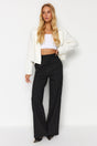 Black Striped Straight Fit High Waist Knitted Pants Twoaw24pl00222