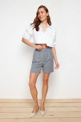 Grey Pleated Velcro Closure Shorts & Bermuda Twoss24sr00008