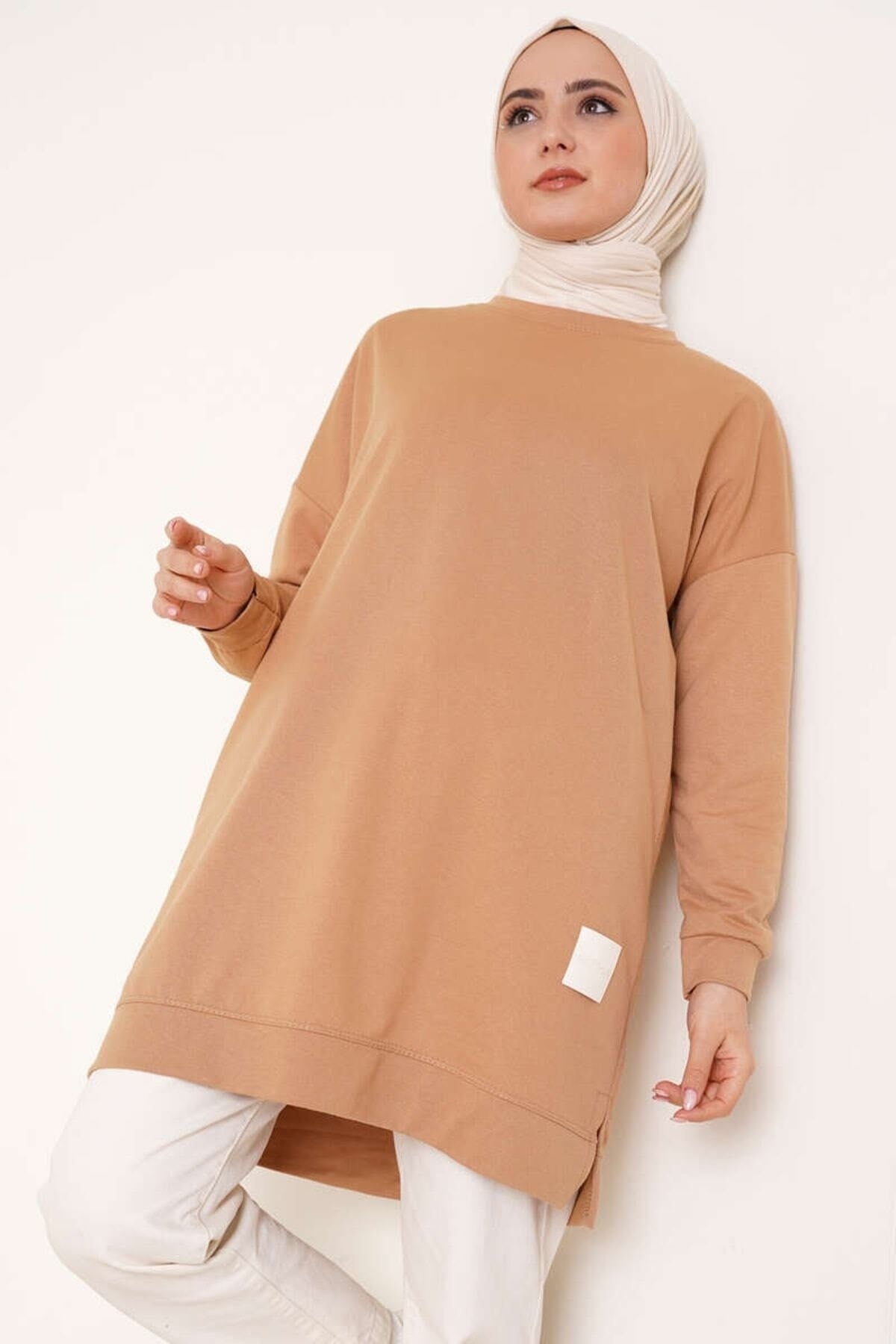 Women's Seasonal Loose Crew Neck Long Burkini Tunic Long Sport Model Seasonal Tunic B102