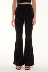 Black Knitted Shiny Stone Pants Tprss24pl00008