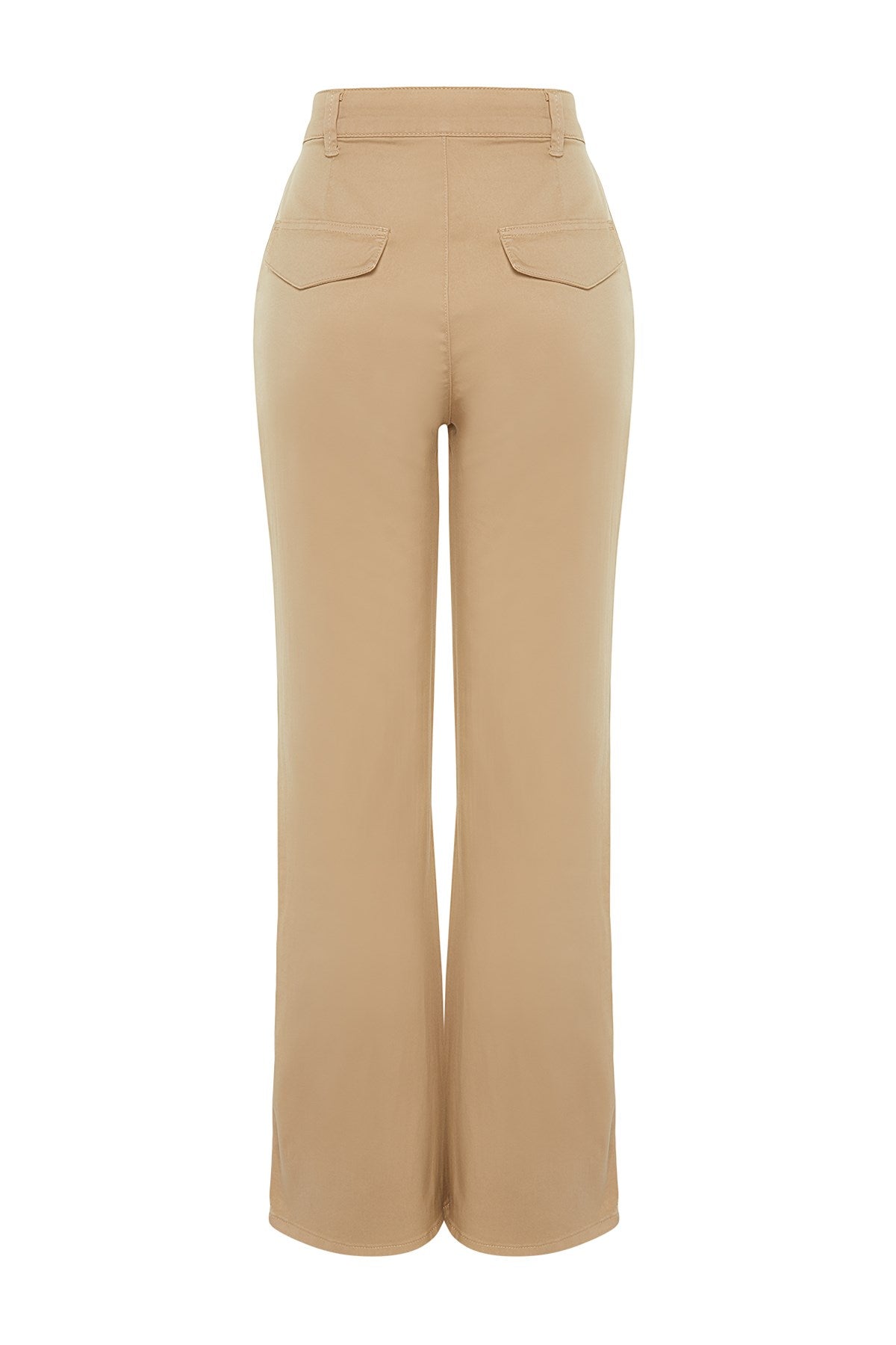 Beige Stitching Detailed Satin High Waist Wide Leg Jeans Twoaw24je00297