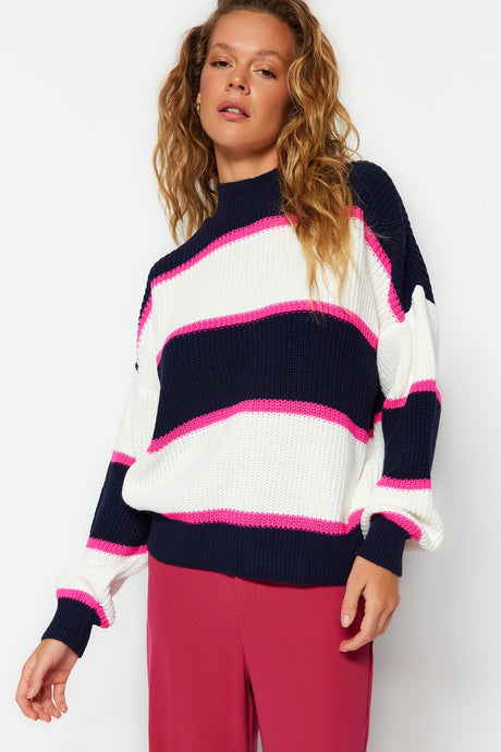 Navy Blue Wide Pattern Knitwear Sweater Twoaw24kz00252