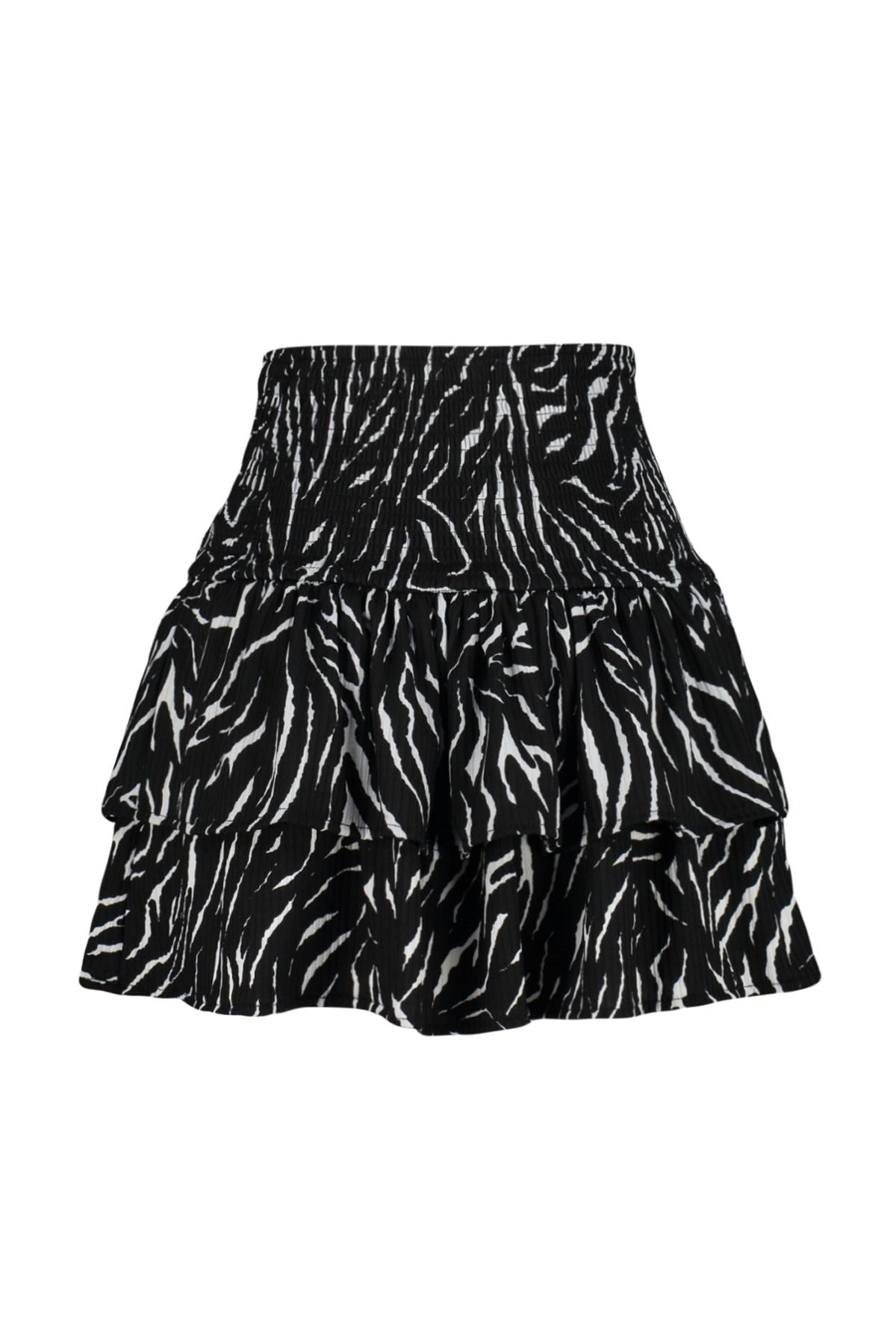 Black Animal Printed Ruffle Ribbed Stretch Knitted Skirt Twoss24et00144