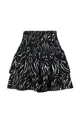 Black Animal Printed Ruffle Ribbed Stretch Knitted Skirt Twoss24et00144