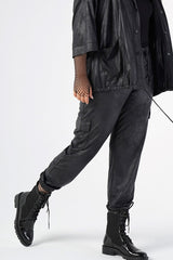 Plus Size Leather Pants With Rubber Detail Pockets 220450063