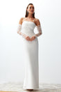 Bridal White Body Fit Woven Lined Wedding/wedding Long Night Evening Dress Tprss24ae00016