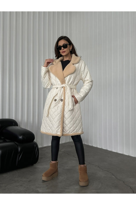 White Quilted Fur Coat 938067