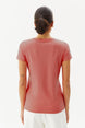 Red Women's V Neck Short Sleeve 100% Cotton Basic Solid Color Short Sleeve Casual Sports T-shirt 808