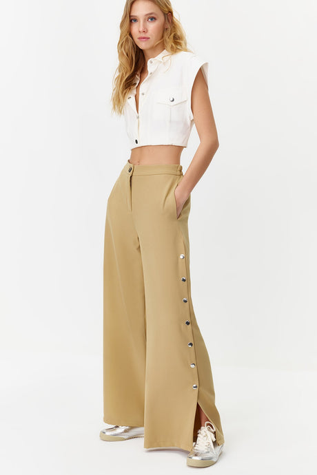 Stone Wide Leg/wide Leg Sides Buttoned Woven Pants Twoss20pl0398