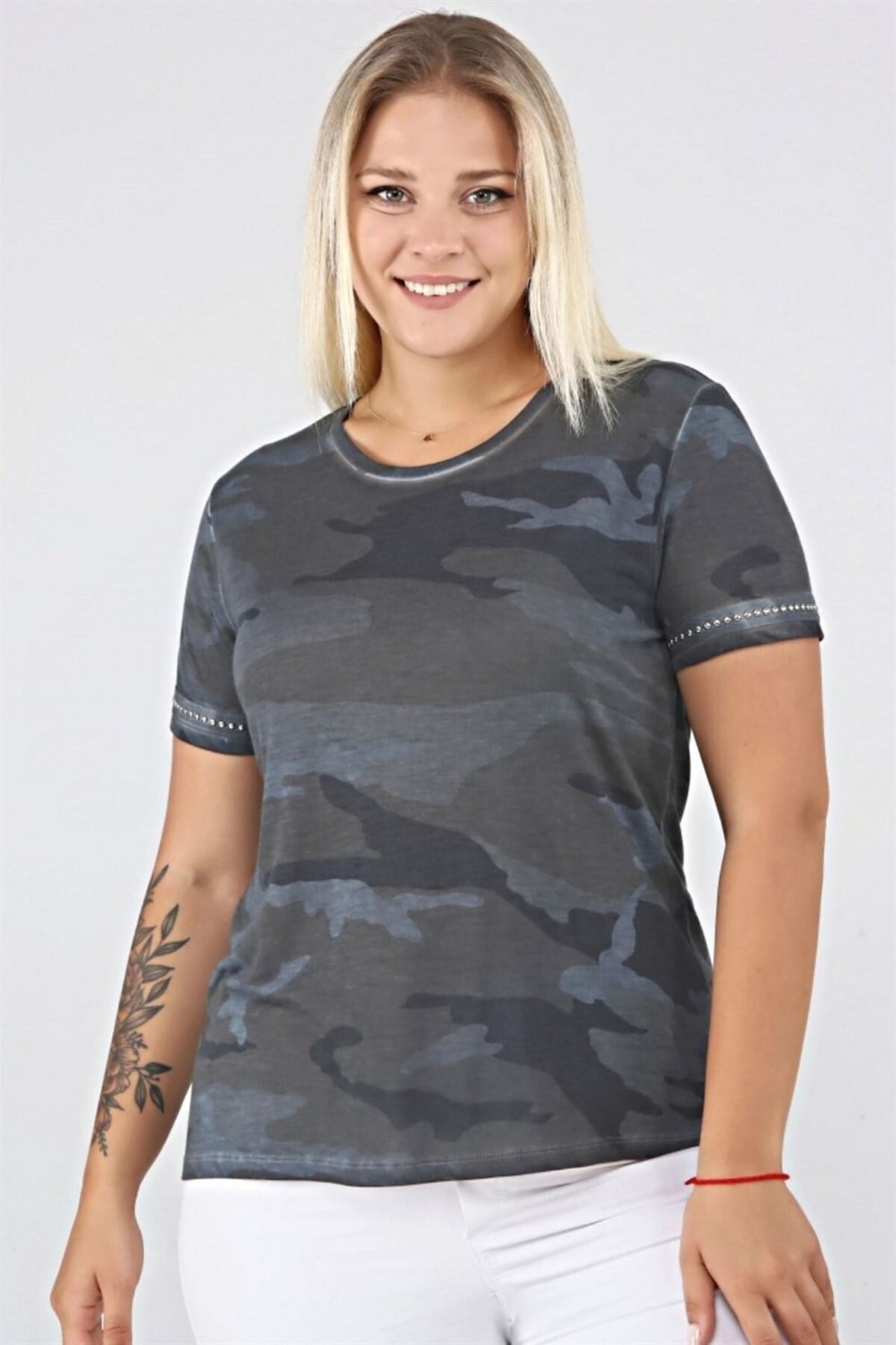 Camouflage Printed Sleeve End Staple Printed Tshirt-oil Sea-ts2127