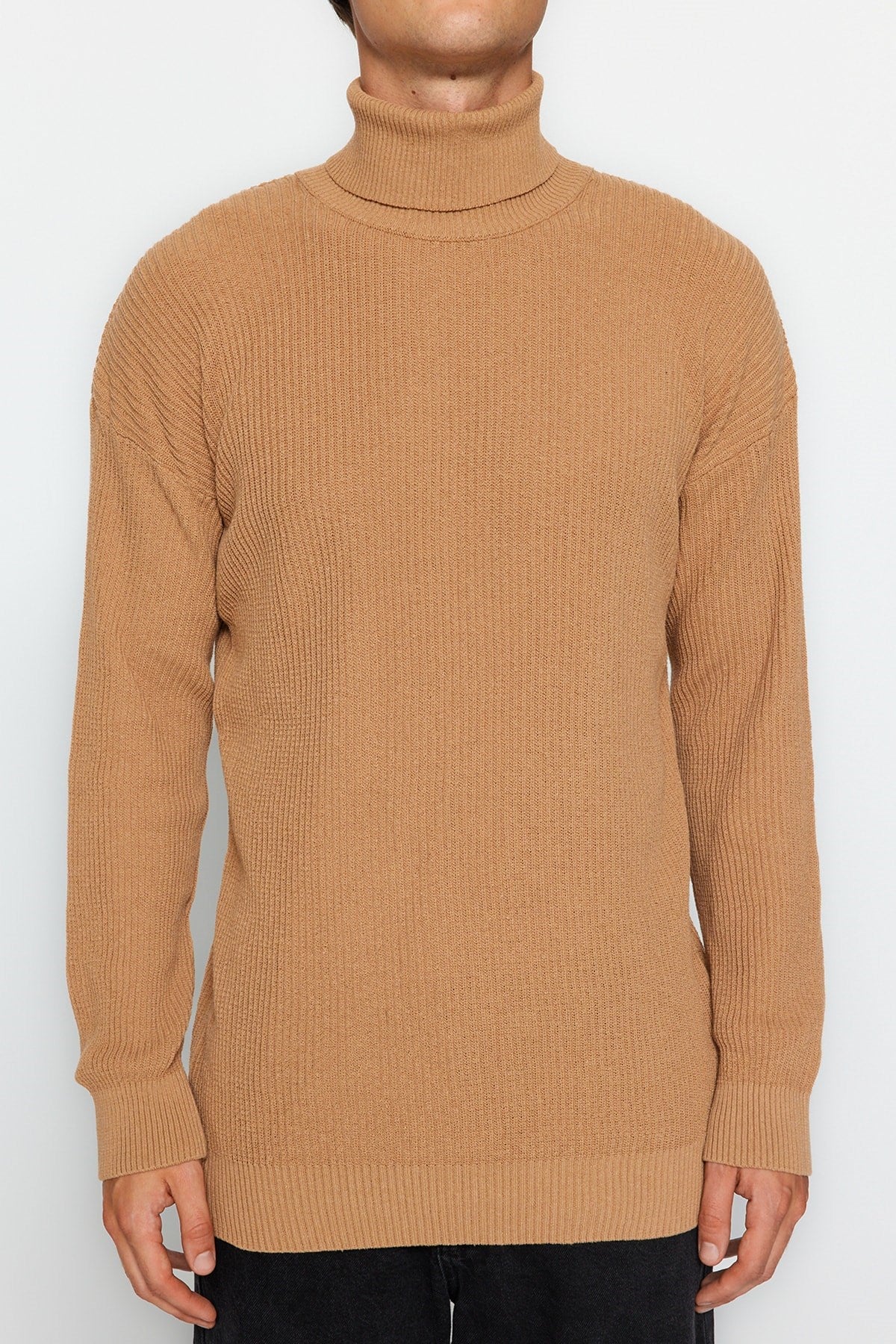 Camel Mens Oversize Wide Pattern Turtleneck Basic Sweater Tmnaw22kz1289