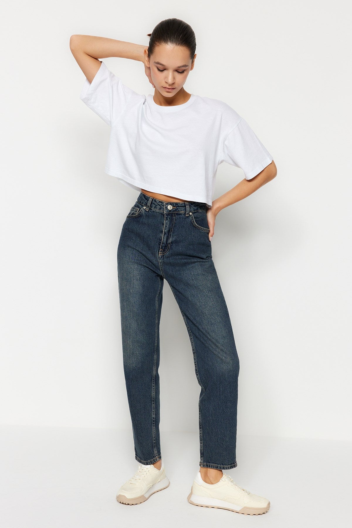 Blue High Waist Slim Mom Jeans Twoss24je00028