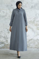 Hidden Patched Abaya With Lace-up Collar - Black Ms00tp00054