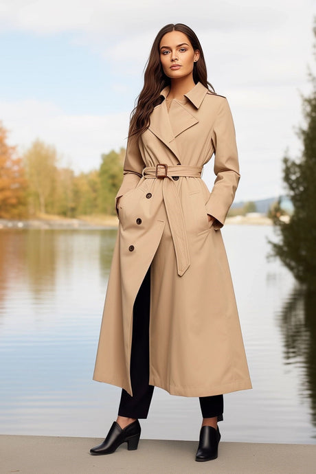 Beige Belted Button Closure Trench Coat Twoaw24tr00063