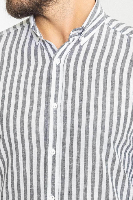 Striped Saks Color Slim Fit Long Sleeve Linen Men's Shirt 37770.23y