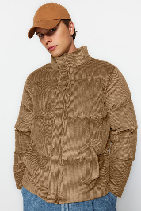 Camel Men's Straight Collar Ribbed Velvet Inflatable Coat Tmnaw22mo0182