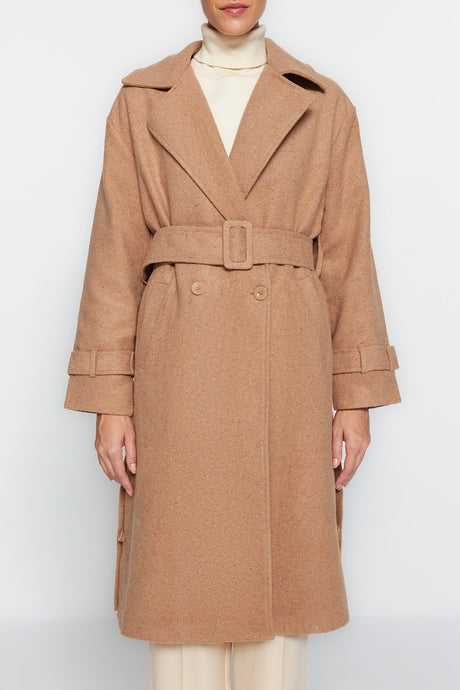 Mink Oversize Wide Cut Belt Long Woolen Cashmere Coat Twoaw22kb0015