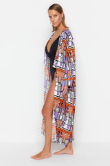 Underwater Pattern Belted Maxi Woven Kimono&kaftan Tbess23km00037