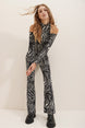 Women's Beige Black Patterned Front Grass Spanish Pants Alc-x10914