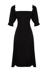 Black Carmen Collar Ruffle Detailed Midi Woven Shirt Dress Twoss23el02216