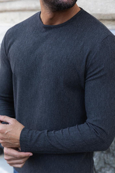 Anthracite Color Slim Fit Long Sleeve Crew Neck Men's T-shirt 36679.21k