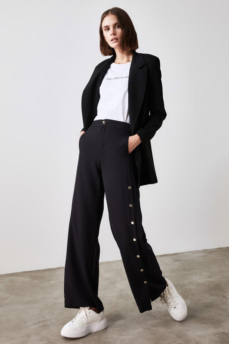 Stone Wide Leg/wide Leg Sides Buttoned Woven Pants Twoss20pl0398