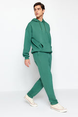 Green Men's Oversize Basic Hooded Leg Elastic Basic Inner Soft Feather Cotton Tracksuit Tmnaw24em000