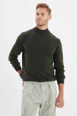 Khaki Men's Slim Fit Half Turtleneck Basic Knitwear Sweater Tmnaw21kz1595