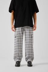 Plaid Pattern Gray Cargo Pocket Pajamas Flaw-148-002-073