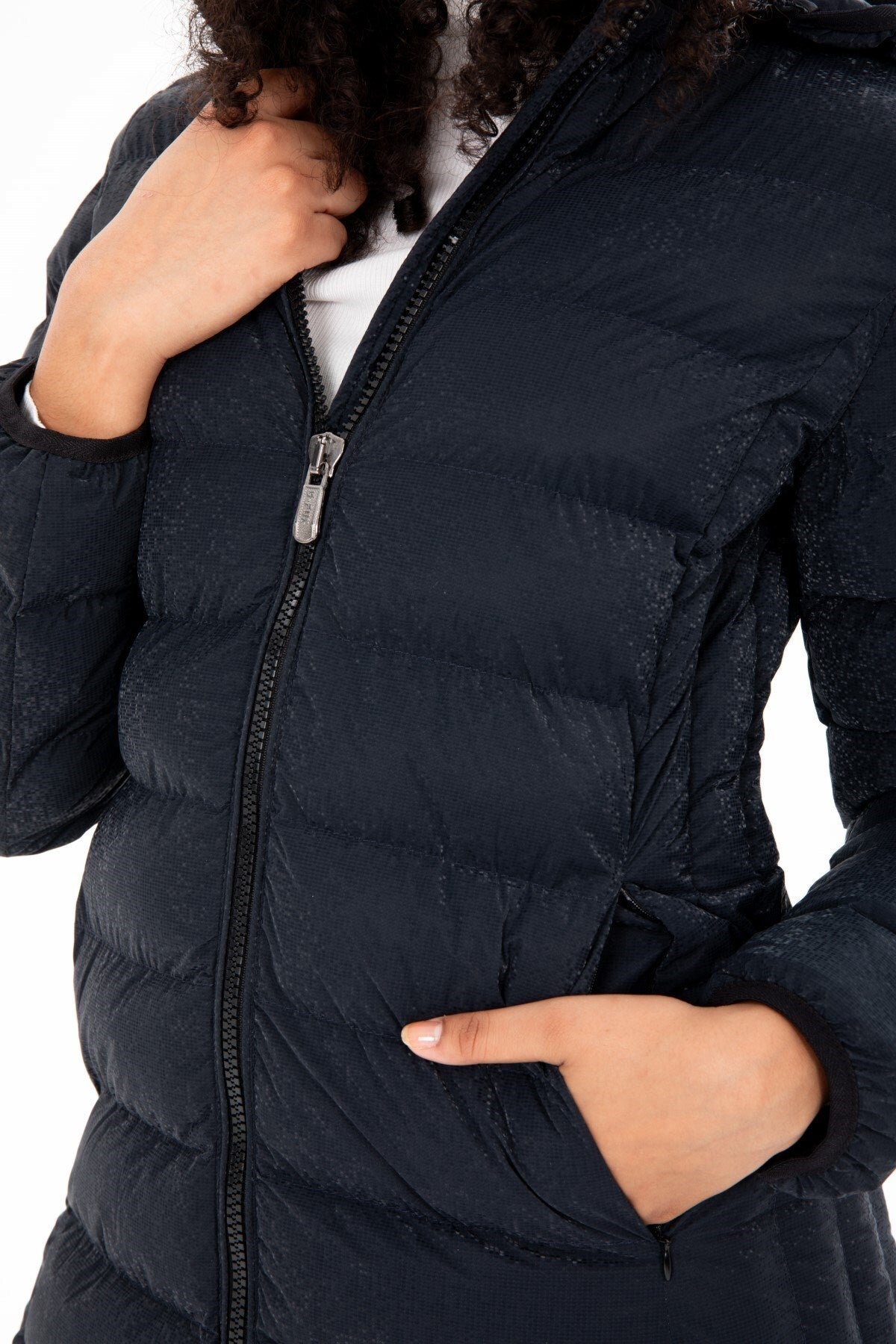 Women's Long Neck Detachable Hooded Padded Inflatable Coat 8664 Gfx8664