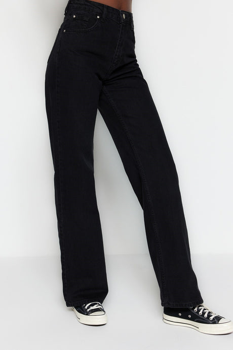 Black High Waist Wide Leg Jeans Twoss23je00068