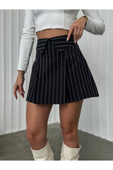 Black Striped Waist Detailed Skirt 37005