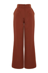 Brown High Waist Wide Leg/wide Leg Pleated Woven Pants Twoaw21pl0076