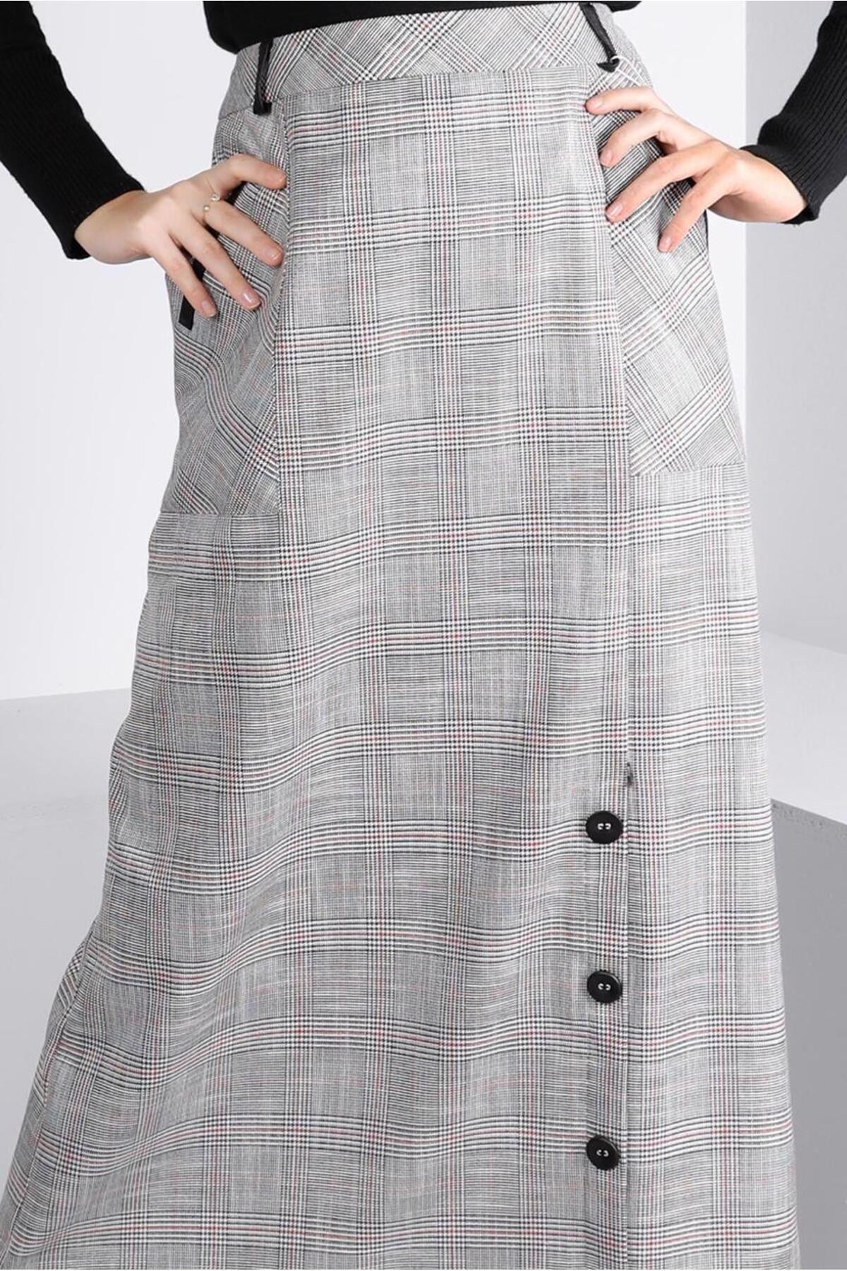 Women's Black (black-beige) Plaid Pattern Skirt T 60333 23ketktr60333