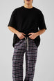 Plaid Pattern Gray Cargo Pocket Pajamas Flaw-148-002-073