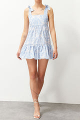 Blue Ruffle Detailed Fitted Woven Dress Tedss24el00026