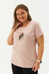 Women's Cream Plus Size Cotton Printed Short Sleeve Sport&casual T-shirt 0281 Tb22wl07s0281-1