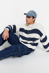 Camel Mens Oversize Fit Wide Pattern Crew Neck Striped Knitwear Sweater Tmnaw23kz00106