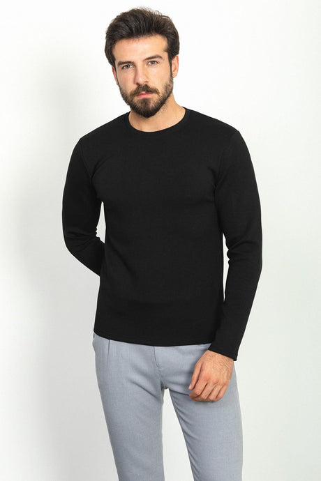 Solid Anthracite Color Slim Fit Crew Neck Long Sleeve Basic Men's T-shirt 36760.22k