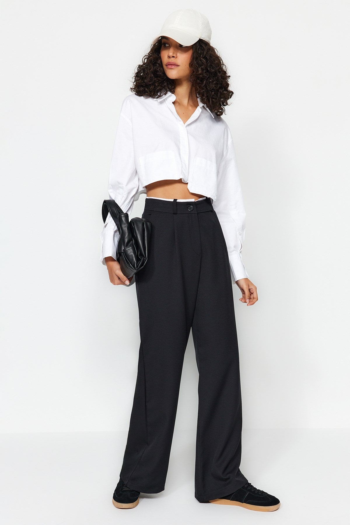 Black Belt Detailed Wide Leg/wide Leg Woven Pants Twoaw24pl00341