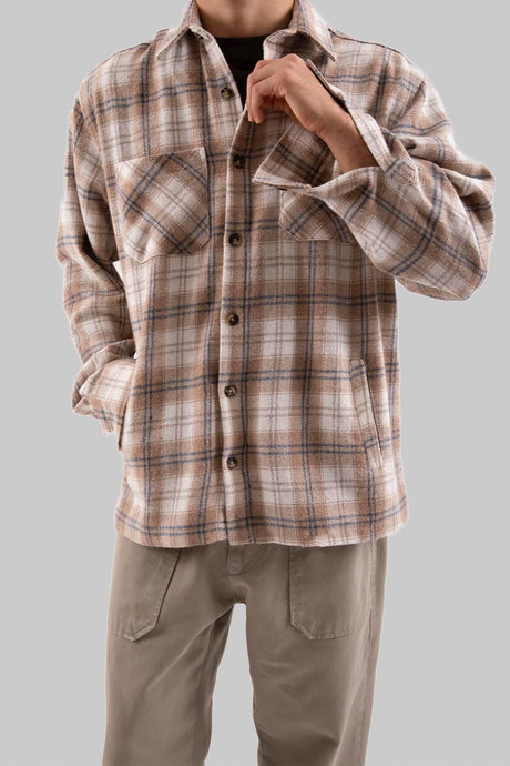 Beige Lumberjack Shirt With Front Pocket Flaw-093-011-001