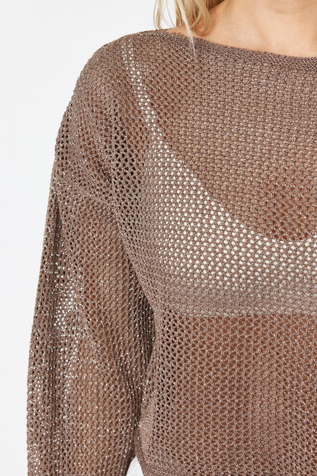 Mink Silvery Kayak Collar Open/perforated Knitwear Sweater Twoss24kz00025