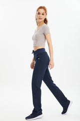 Women's Navy Blue High Waist Thin Woven Fabric Pockets Casual And Sports Outdoor Pants Tracksuit Pan