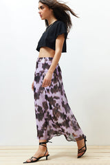 Multicolor Patterned Chiffon Fabric A-line Midi Length Woven Skirt Twoss24et00114