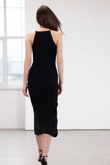 Black Limited Edition Halter Neckline Draped Body-fitting Flexible Maxi Pencil Dress Twoss24el00557