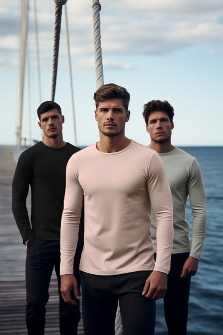 Anthracite-white-black Men's Regular/regular Fit Long Sleeve 3-pack Basic 100% Cotton T-shirt Tmnaw2