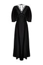 Black Lace Detailed Satin Long Night Evening Dress Tprss24ae00037