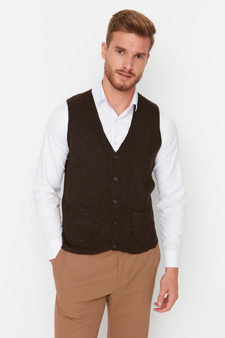 Brown Men's Slim Fit Pocket Vest Tmnaw20mg0011