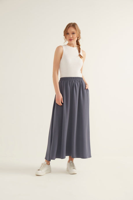 Gray Flared Skirt Brglbktset001