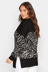 Plus Size Zebra Print Stretch Fabric Long Blouse 301529 3015-x